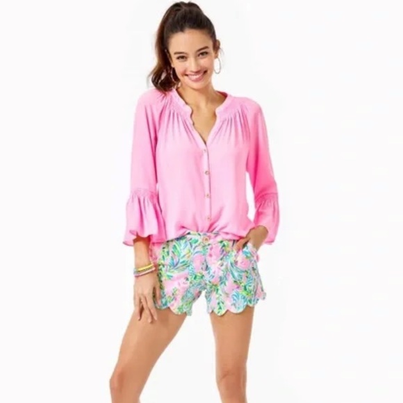 Lilly Pulitzer Pink Scalloped Knit Unicorn of the Sea Shorts - Picture 2 of 8